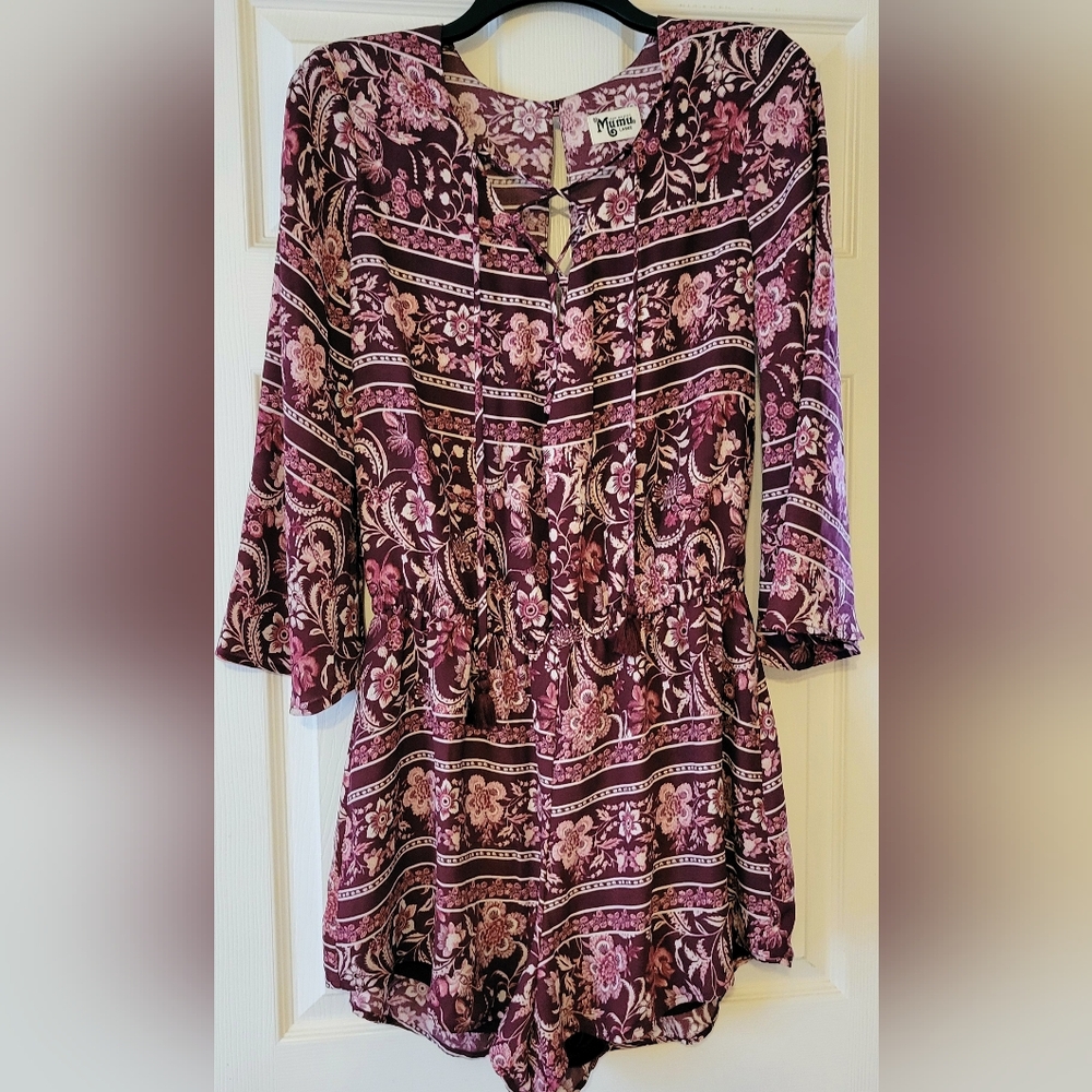 Show me your MUMU  size large Tilly tie romper. Large. Color Wine